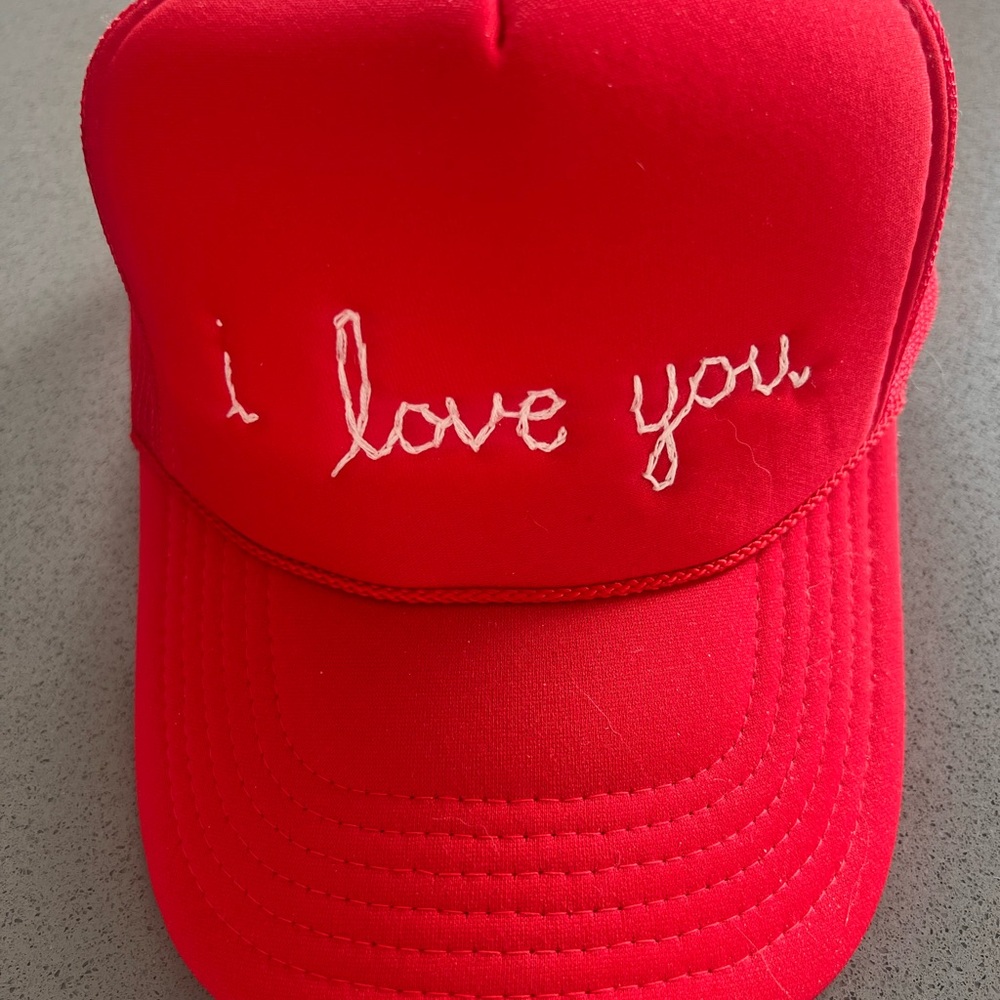 Red Trucker Hat with Embroidered Text